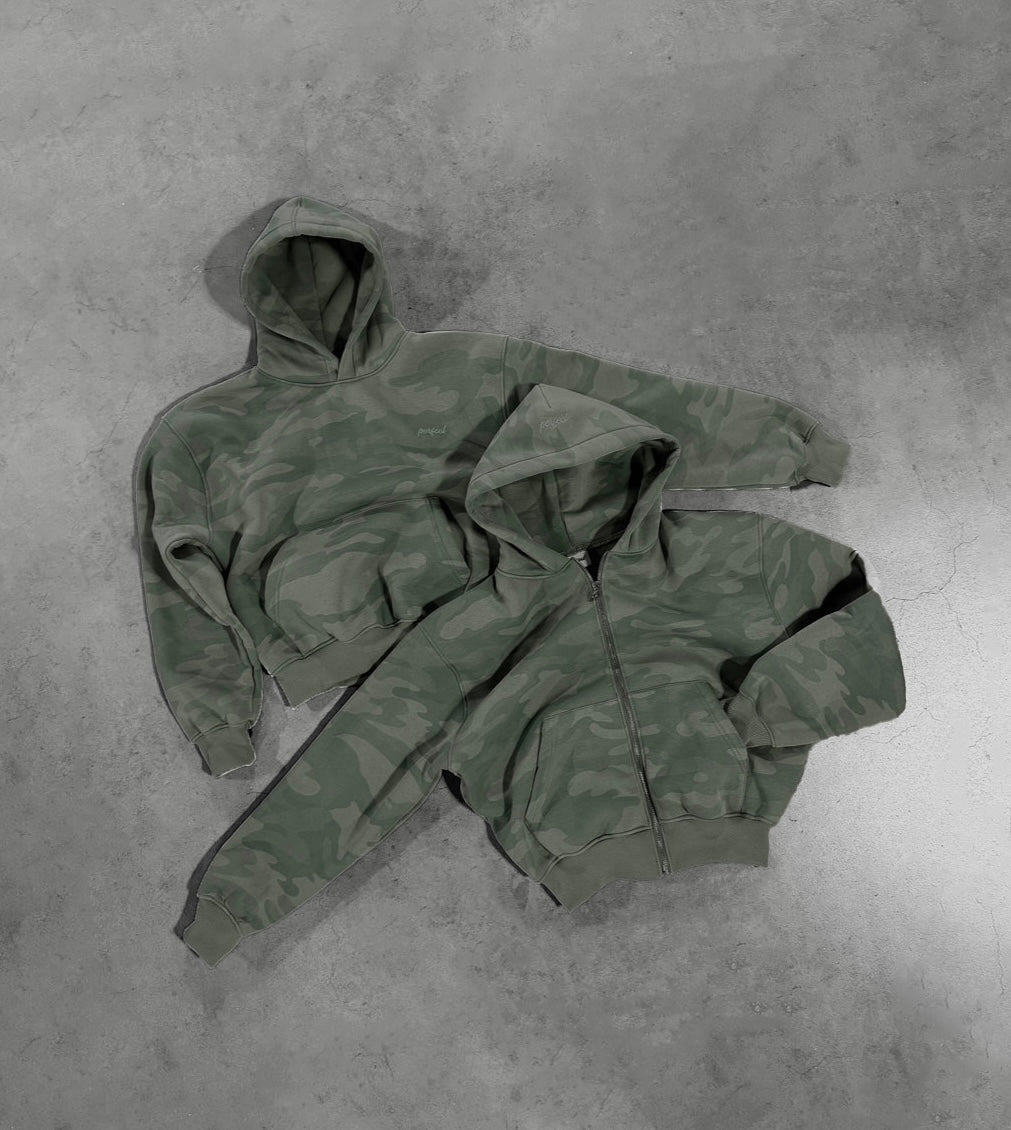SAGE GREEN CAMO ZIP HOODIE