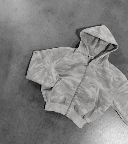 PEARL GREY CAMO ZIP HOODIE